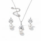 ZAKOL luxury zirconia simulated pearl earrings and pendant necklace set for women wedding jewelry