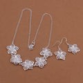 Silver color wedding jewelry set with hollow flower pendant necklace and earrings for women