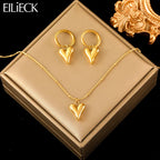 EILIECK jewelry set gold stainless steel heart necklace and earrings waterproof gift
