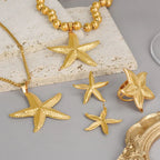 Stainless Steel Ocean Series starfish jewelry set with pendant, earrings, and ring in punk style