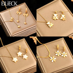 EILIECK 316L stainless steel star flower bear necklace and earrings set for women, waterproof and hypoallergenic jewelry gift