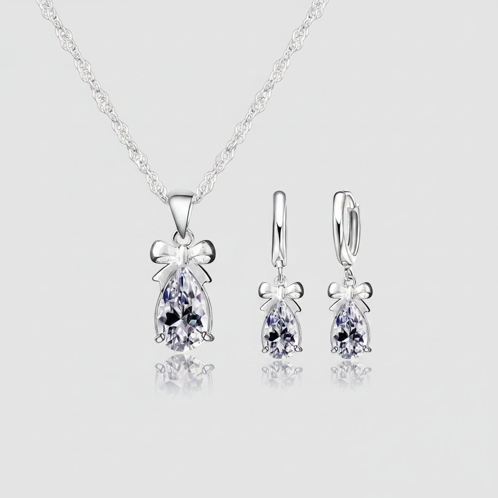 925 sterling silver water drop pendant and earrings set with Austrian crystals for wedding and engagement gift