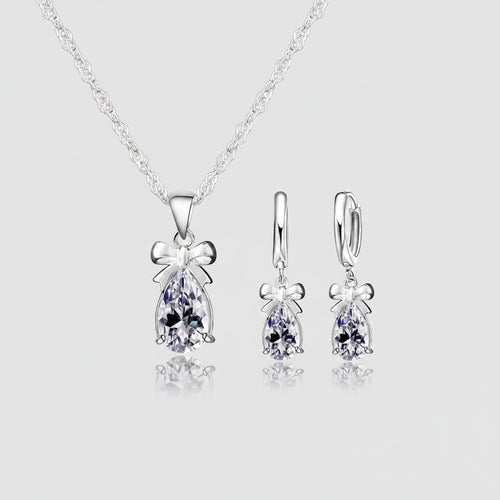 925 sterling silver water drop pendant and earrings set with Austrian crystals for wedding and engagement gift