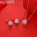 925 sterling silver ball necklace and stud earrings set for women, elegant party and wedding jewelry